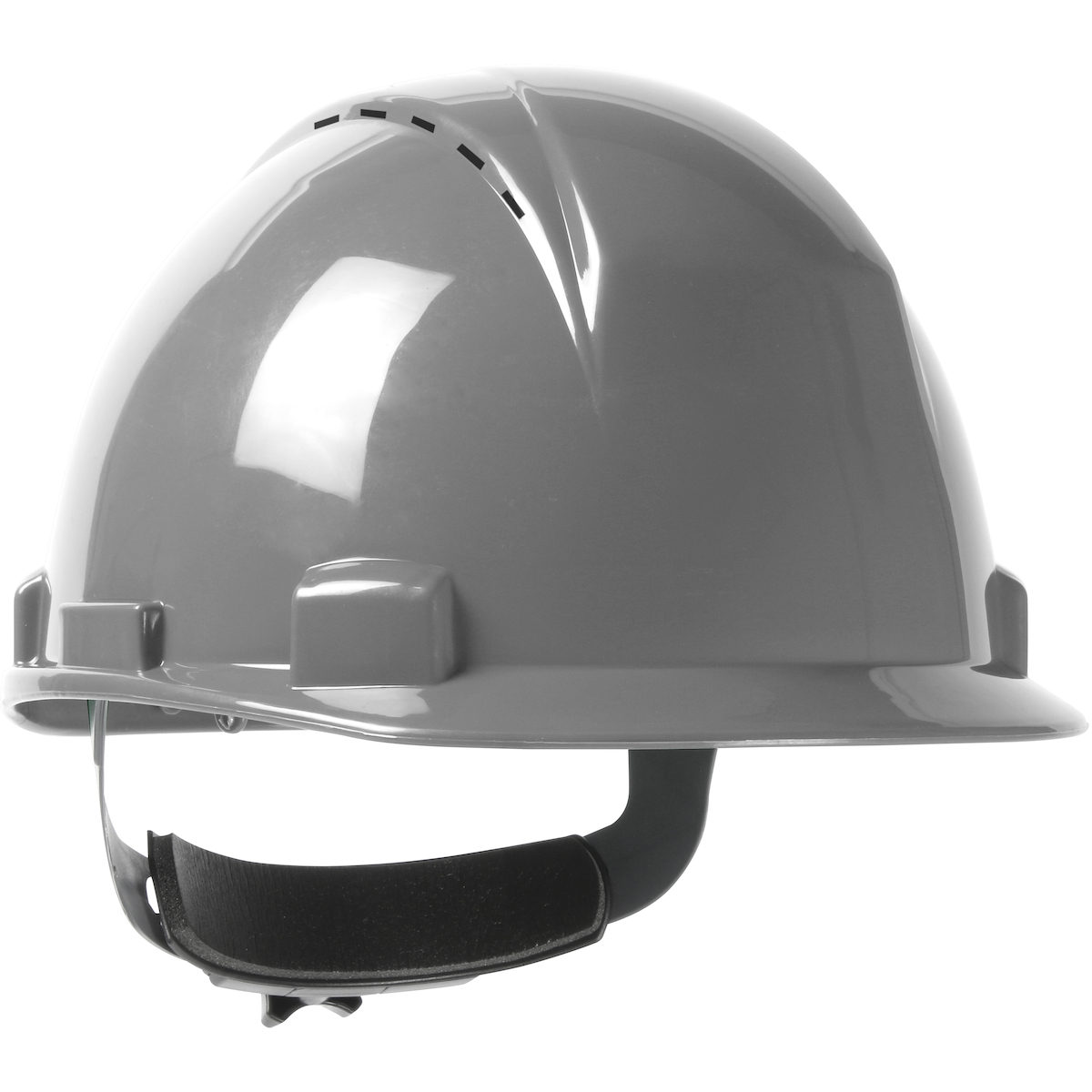 Short Brim, Vented, Cap Style Hard Hat with HDPE Shell, 4-Point Textile Suspension and Wheel Ratchet Adjustment, Gray, OS