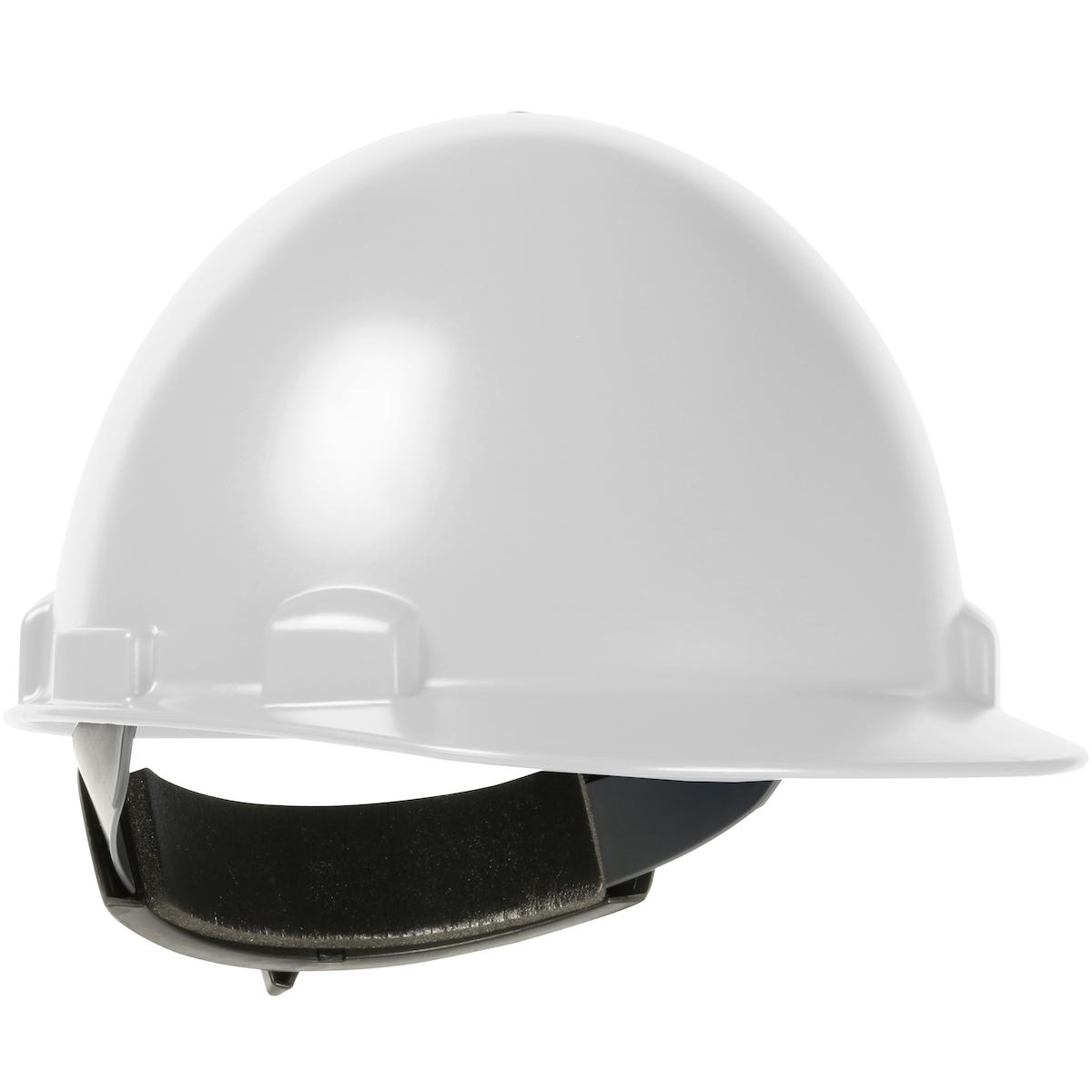 Cap Style Smooth Dome Hard Hat with Polycarbonate Shell, 4-Point Textile Suspension and Swing Wheel-Ratchet Adjustment, White, OS