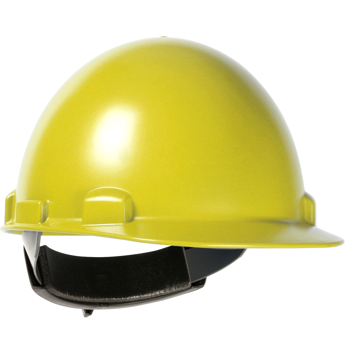 Cap Style Smooth Dome Hard Hat with Polycarbonate Shell, 4-Point Textile Suspension and Swing Wheel-Ratchet Adjustment, Yellow, OS