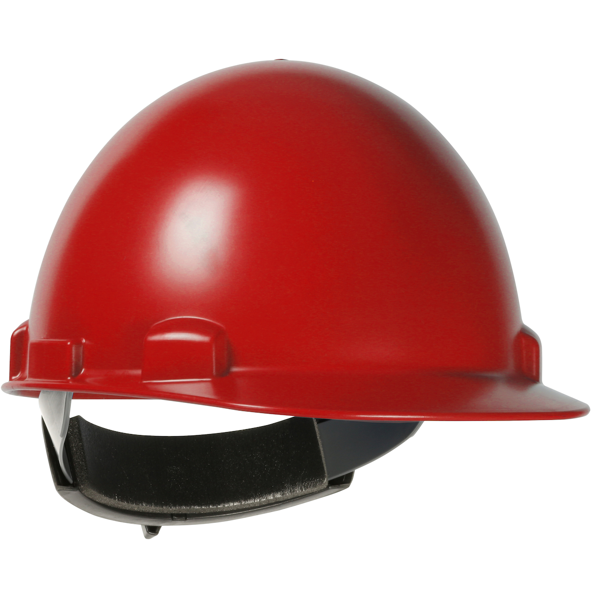 Cap Style Smooth Dome Hard Hat with Polycarbonate Shell, 4-Point Textile Suspension and Swing Wheel-Ratchet Adjustment, Red, OS