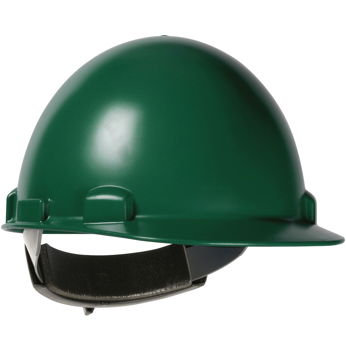 Cap Style Smooth Dome Hard Hat with ABS/Polycarbonate Shell, 4-Point Textile Suspension and Swing Wheel-Ratchet Adjustment, Forest Green, OS