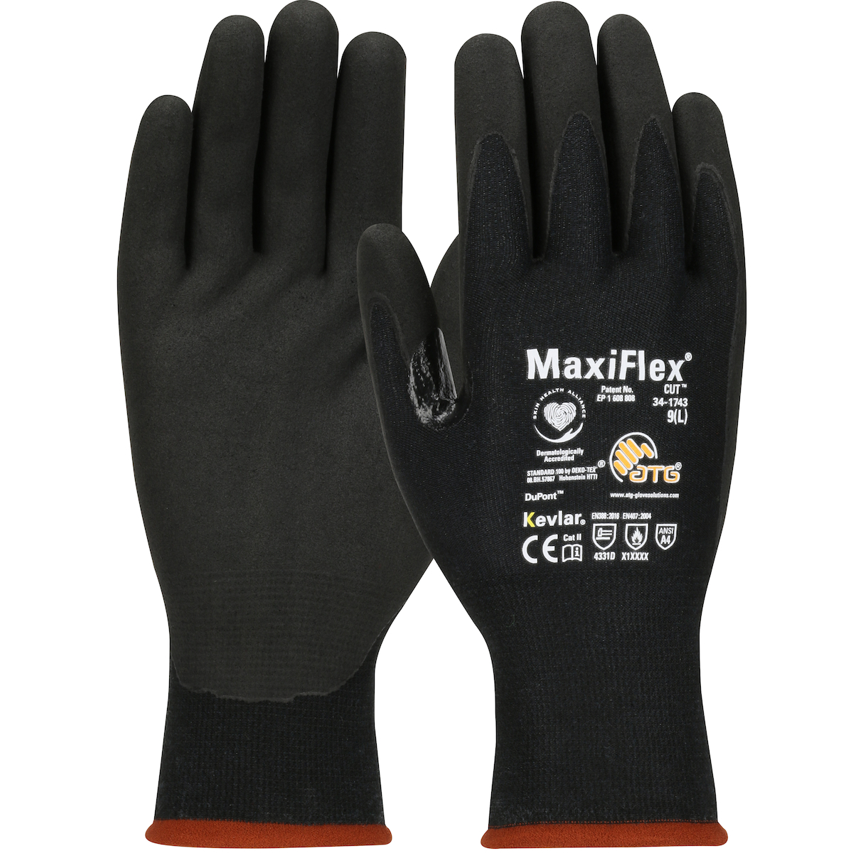 MaxiFlex® Cut™ Seamless Knit Kevlar® Glove with Black MicroFoam Nitrile Coating - Palm & Fingertips, Black, L