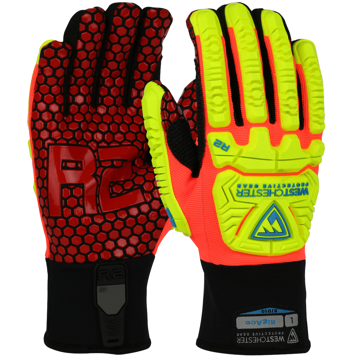 R2 RigAce™ Synthetic Leather Double Palm with Silicone Palm and Fabric Back - TPR Impact Protection