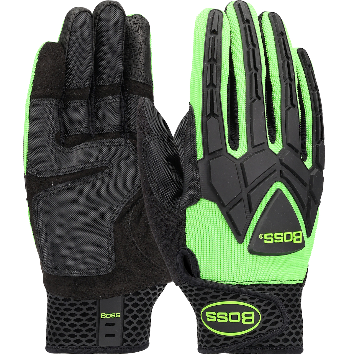 Extreme Work® Strike ProteX™ ToughX Suede Palm with Hi-Vis Green Fabric Back and TPR Impact Protection - XLock Cuff