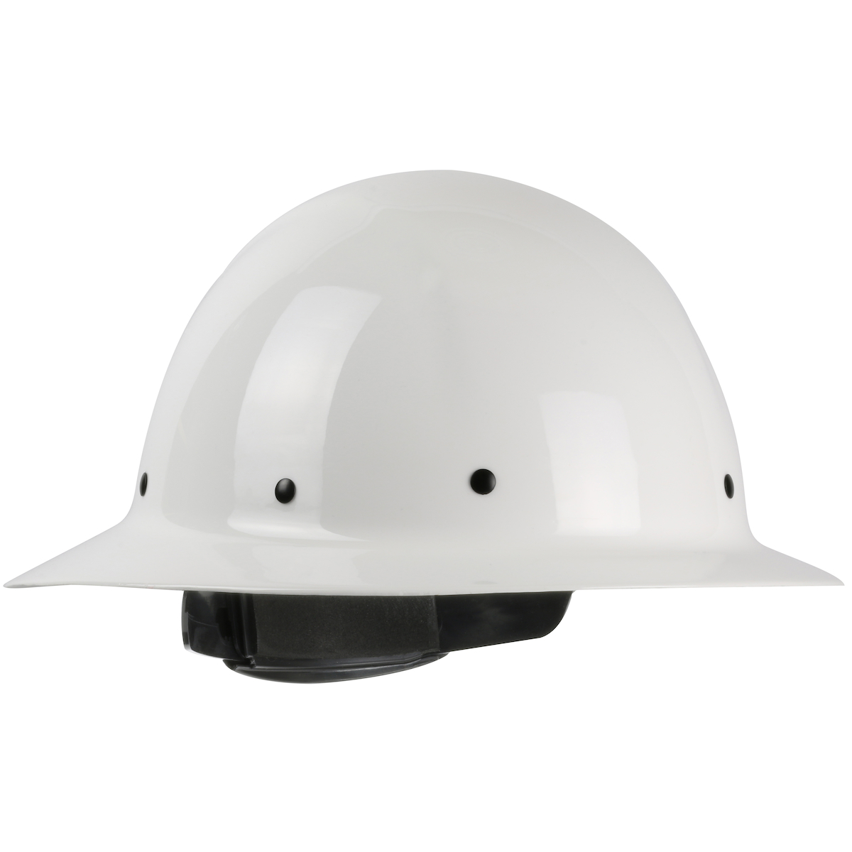 Full Brim Smooth Dome Hard Hat with Fiberglass Resin Shell, 8-Point Riveted Textile Suspension and Wheel-Ratchet Adjustment, White, OS