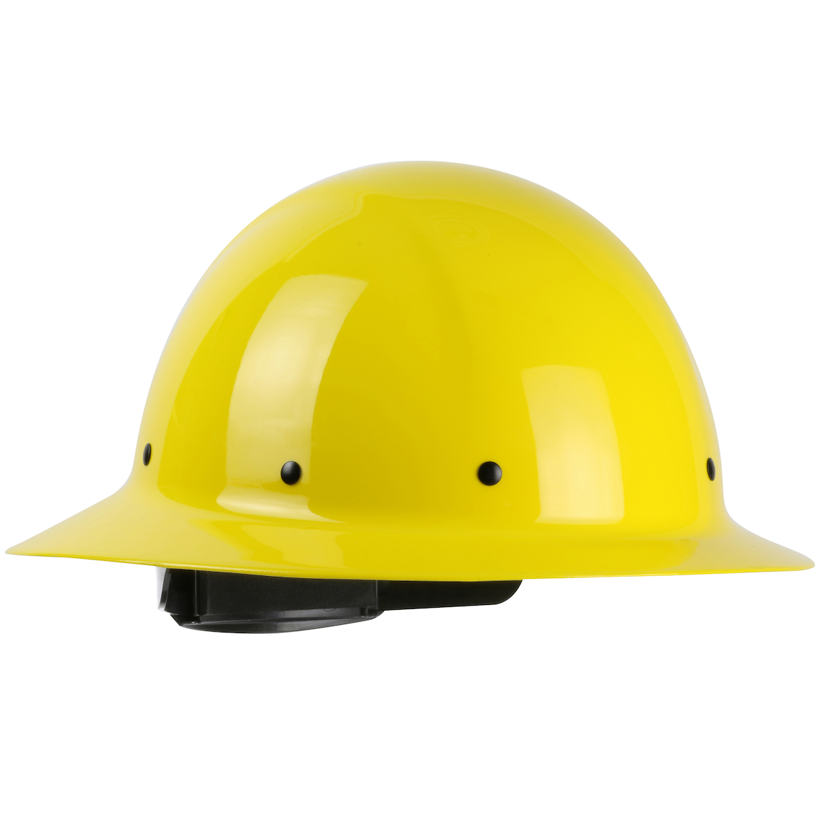 Full Brim Smooth Dome Hard Hat with Fiberglass Resin Shell, 8-Point Riveted Textile Suspension and Wheel-Ratchet Adjustment, Yellow, OS