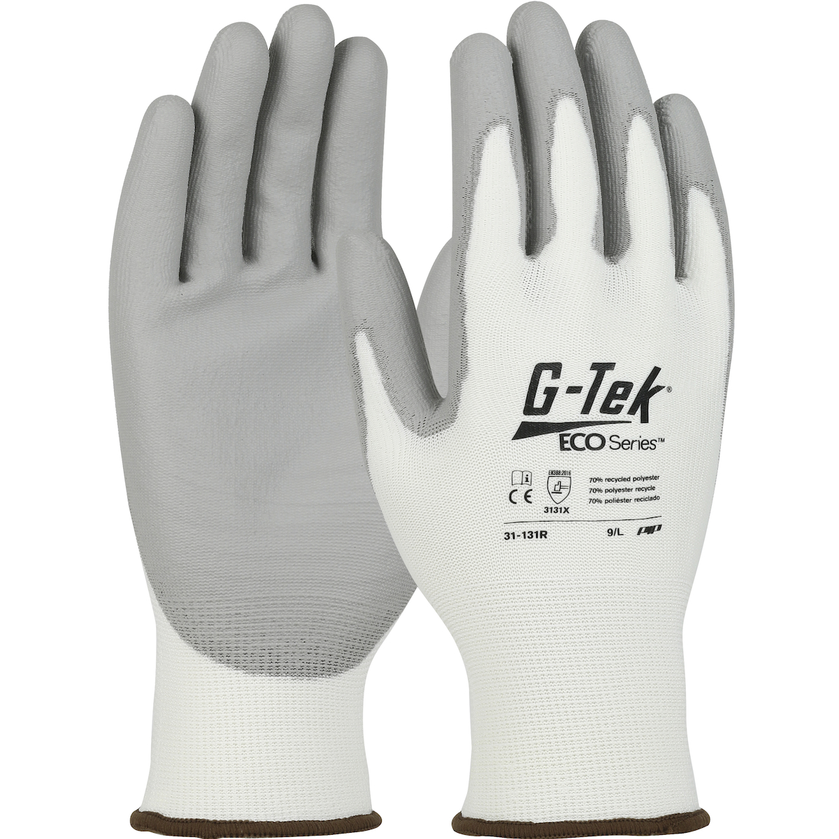 G-Tek® ECO Series™ Seamless Knit Recycled Yarn / Spandex Blended Glove with Polyurethane Coated Flat Grip on Palm & Fingers