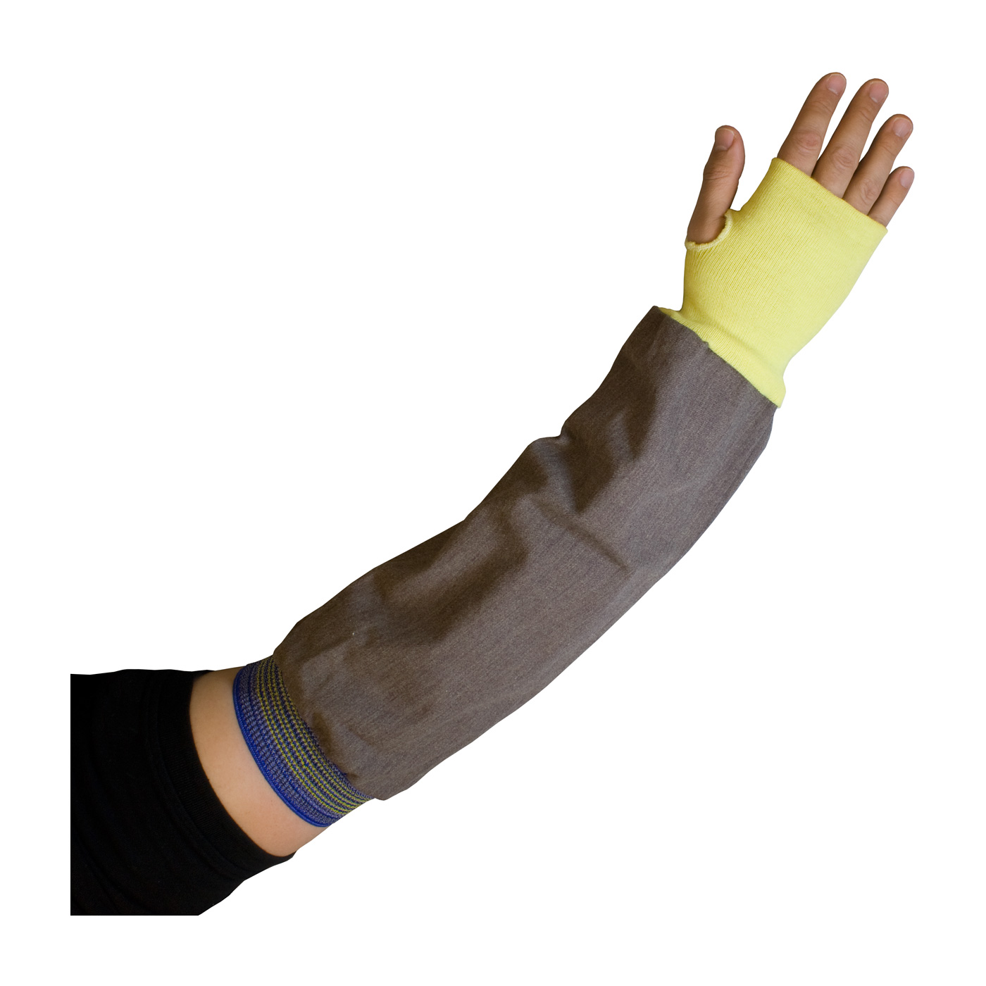 FR Viscose / Kevlar&reg; Blended Sleeve with Blue/Gold Elastic End and Thumb Hole, Brown, 22&quot;