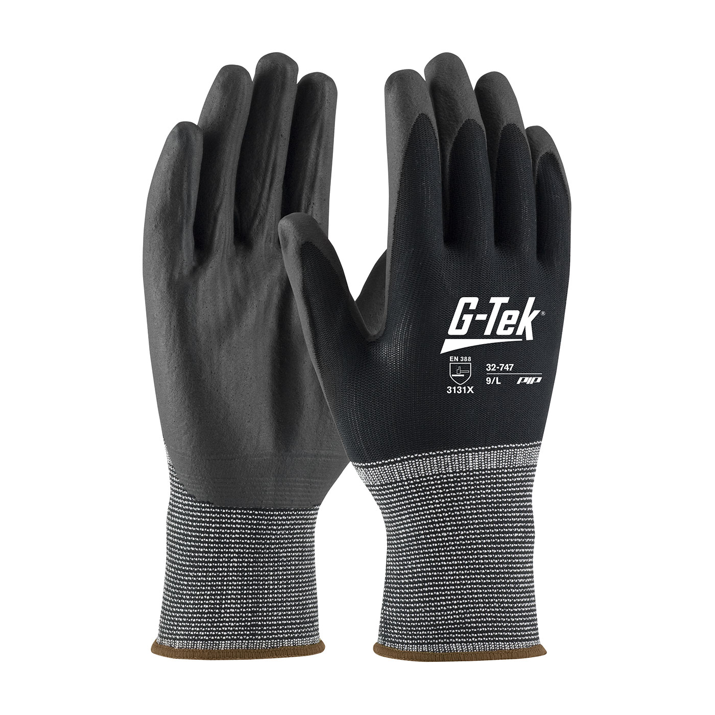 Seamless Knit Nylon Glove with Air-Infused PVC Coating on Palm & Fingers, Black, L