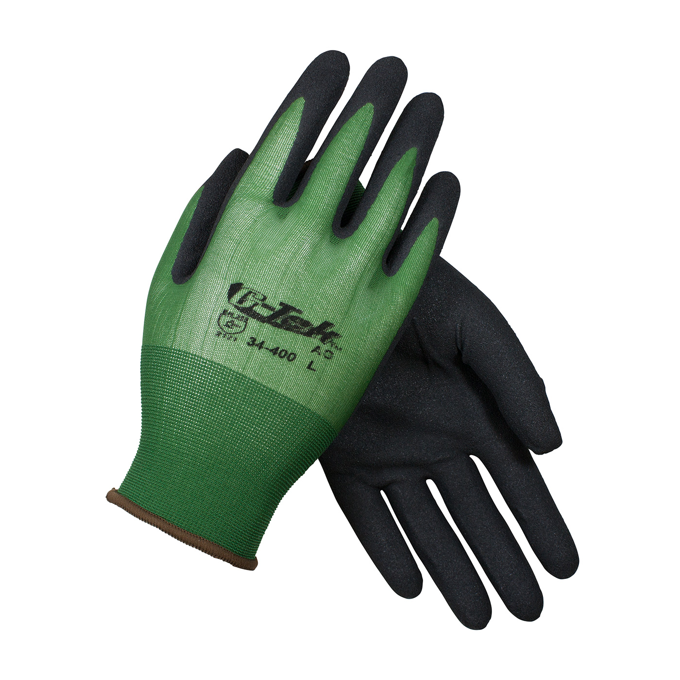 Seamless Knit Nylon Glove with Nitrile Coated MicroSurface Grip on Palm &amp; Fingers - 18 Gauge, Green, S