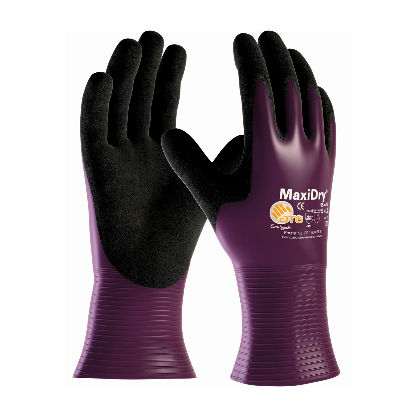 MaxiDry Ultra Lightweight Nitrile Glove, Fully Dipped, Non-Slip Grip on Palm & Fingers, Purple, L