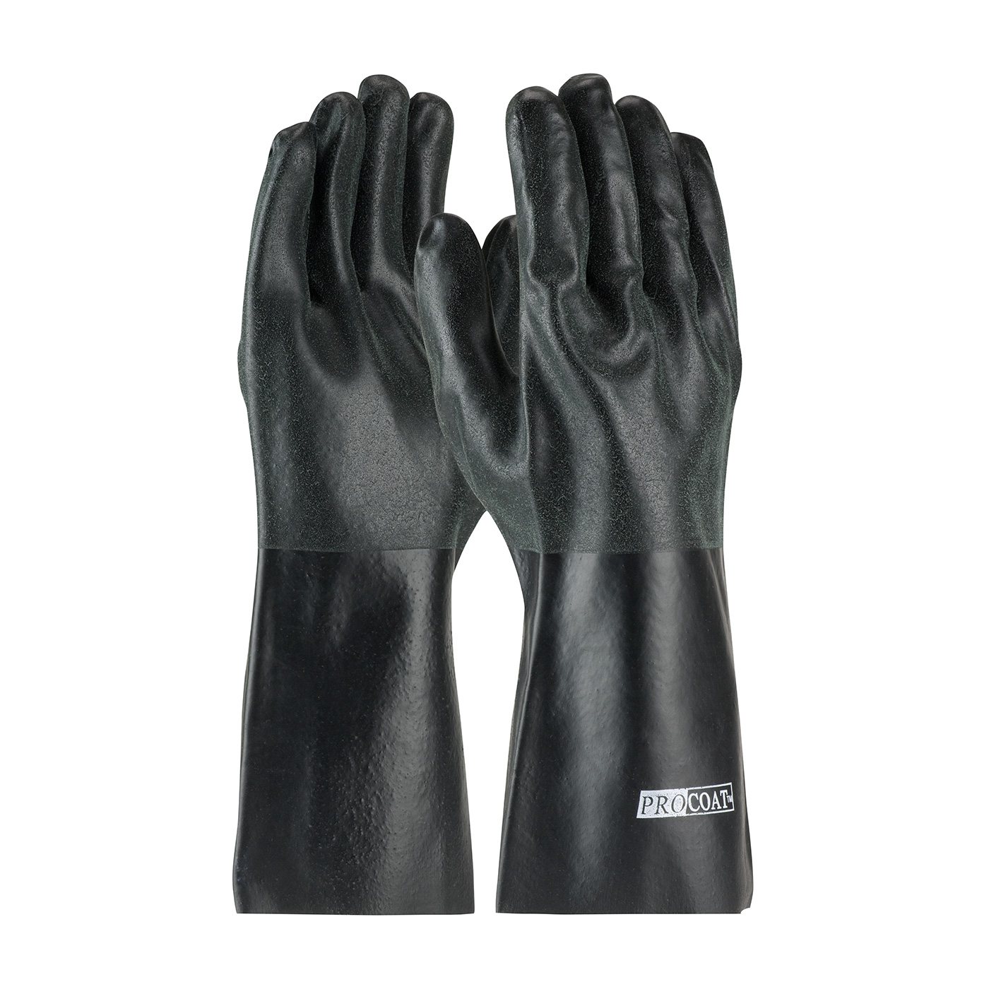 PVC Dipped Glove with Interlock Liner and Sandy Finish - 14", Black, MENS