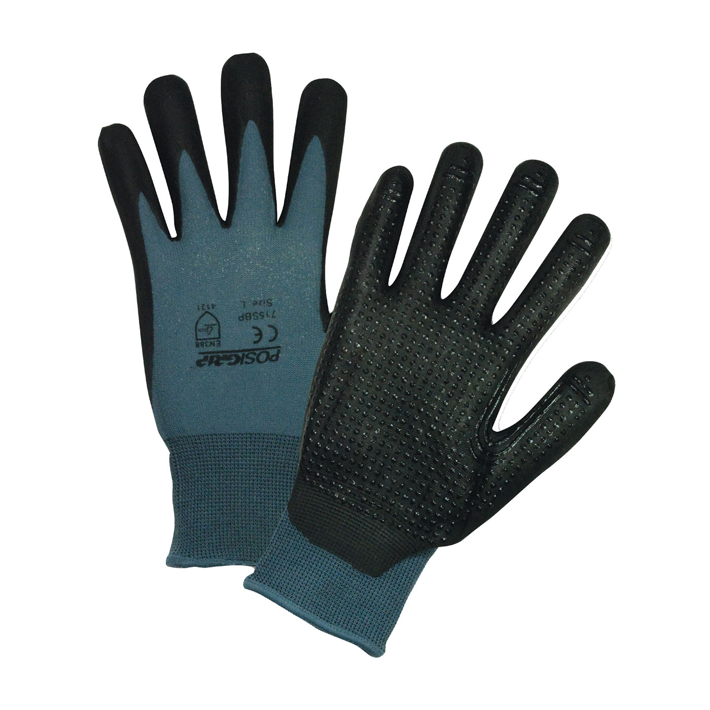 Seamless Knit Nylon Glove with Nitrile Foam Grip on Palm & Fingers and Dotted Palm, Gray, S