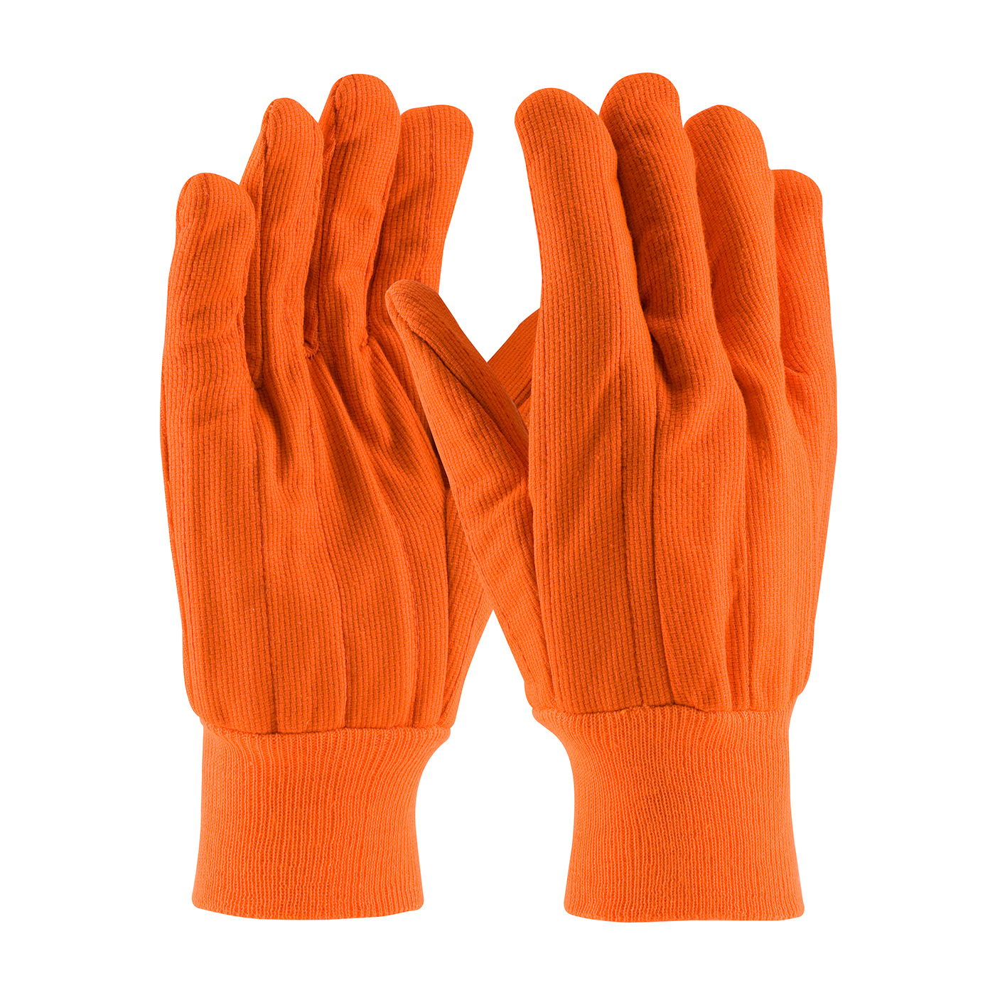 Hi-Vis Cotton / Polyester Double Palm Glove with Nap-in Finish - Knitwrist , Hi-Vis Orange, MENS